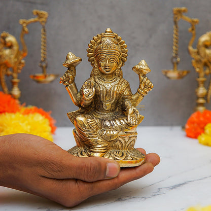 Brass Goddess Lakshmi Statue 5 Inch by vendor-unknown - Hindu Gods (View 2)