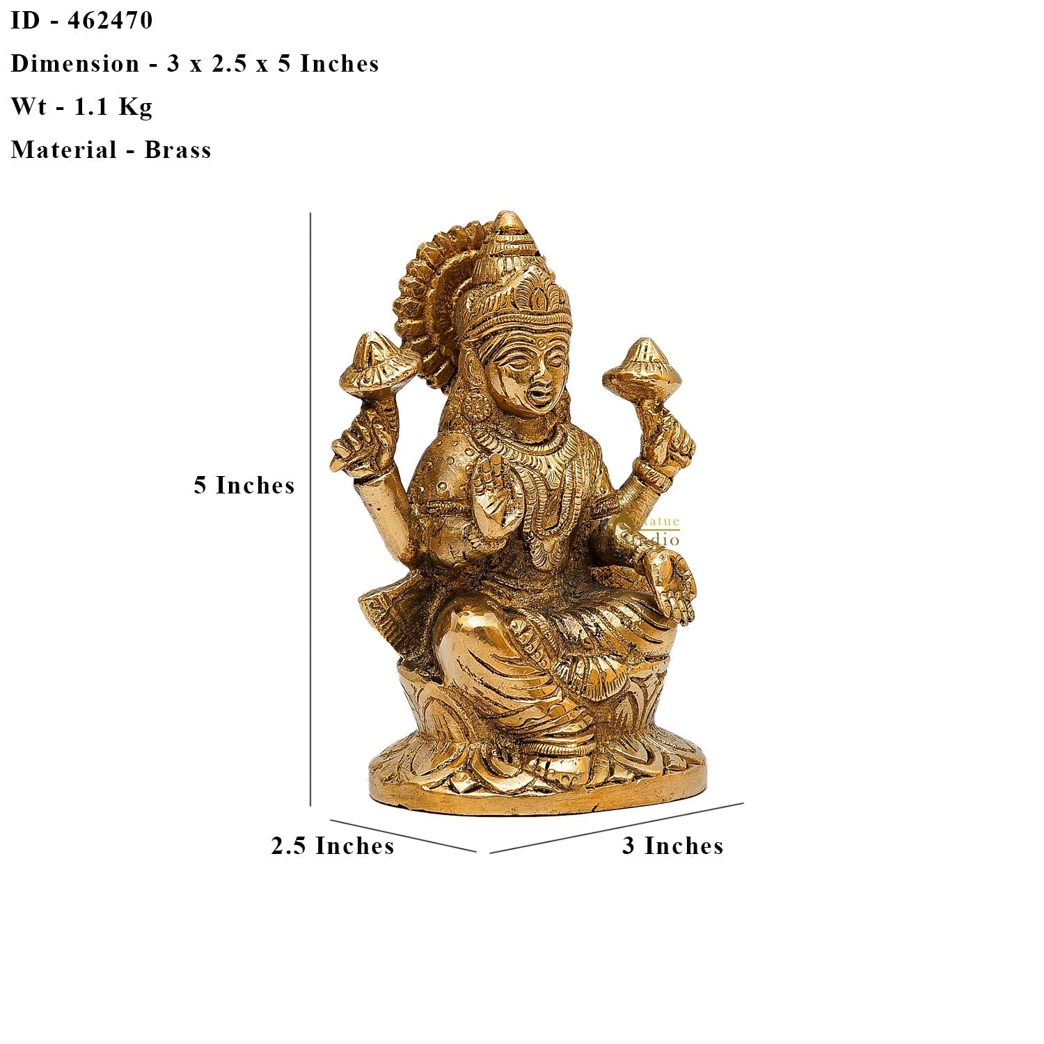 Brass Goddess Lakshmi Statue 5 Inch - Image 6