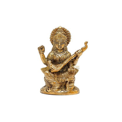 Brass Saraswati Idol For Temple Decor 5 Inch by vendor-unknown - Hindu Gods (View 3)