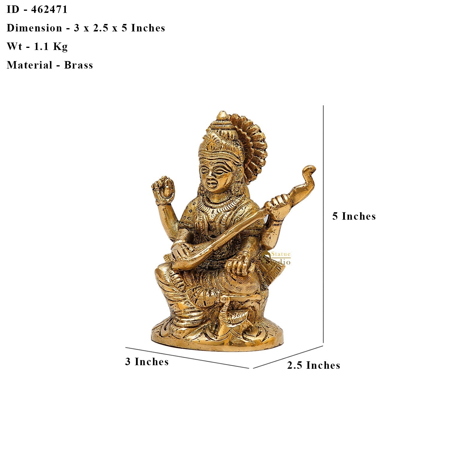 Brass Saraswati Idol For Temple Decor 5 Inch - Image 6