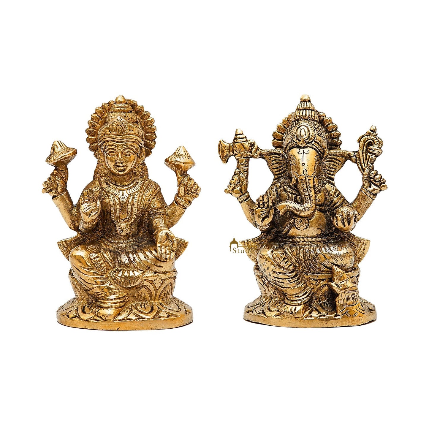 Ganesha Lakshmi Brass Statue 5 Inch