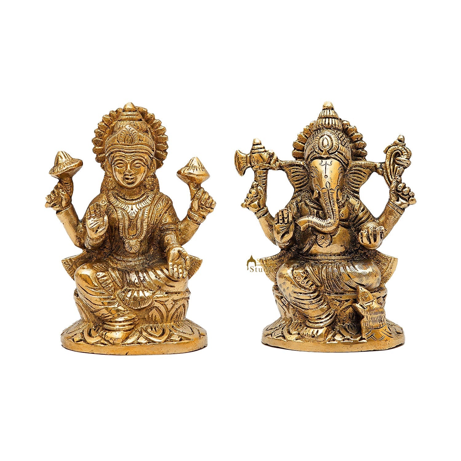 Ganesha Lakshmi Brass Statue 5 Inch - Image 2