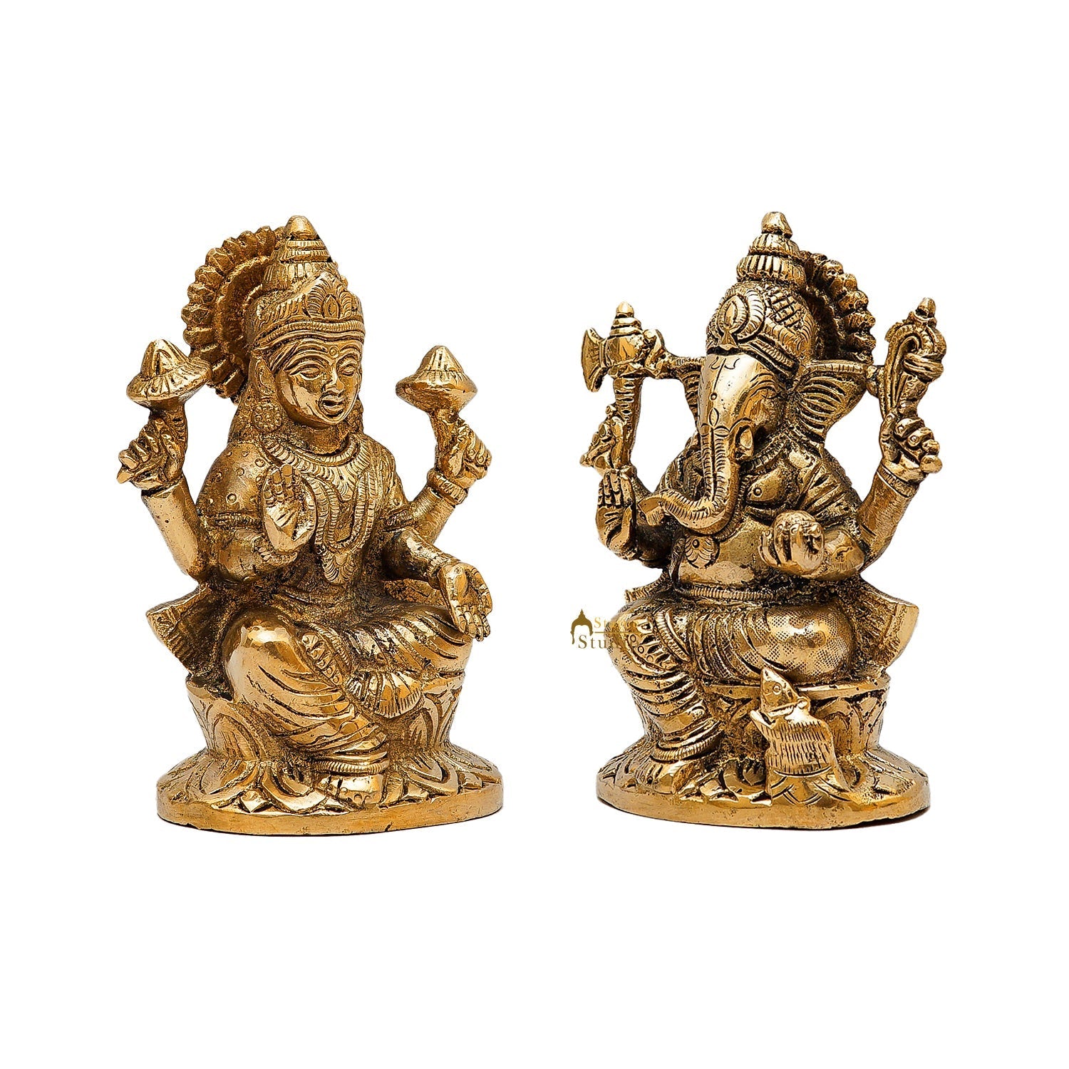 Ganesha Lakshmi Brass Statue 5 Inch - Image 3