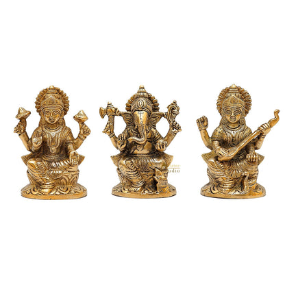 Brass Ganesha Lakshmi Saraswati Idols For Diwali Home Puja Décor Gift 5" by vendor-unknown - Hindu Gods (View 2)