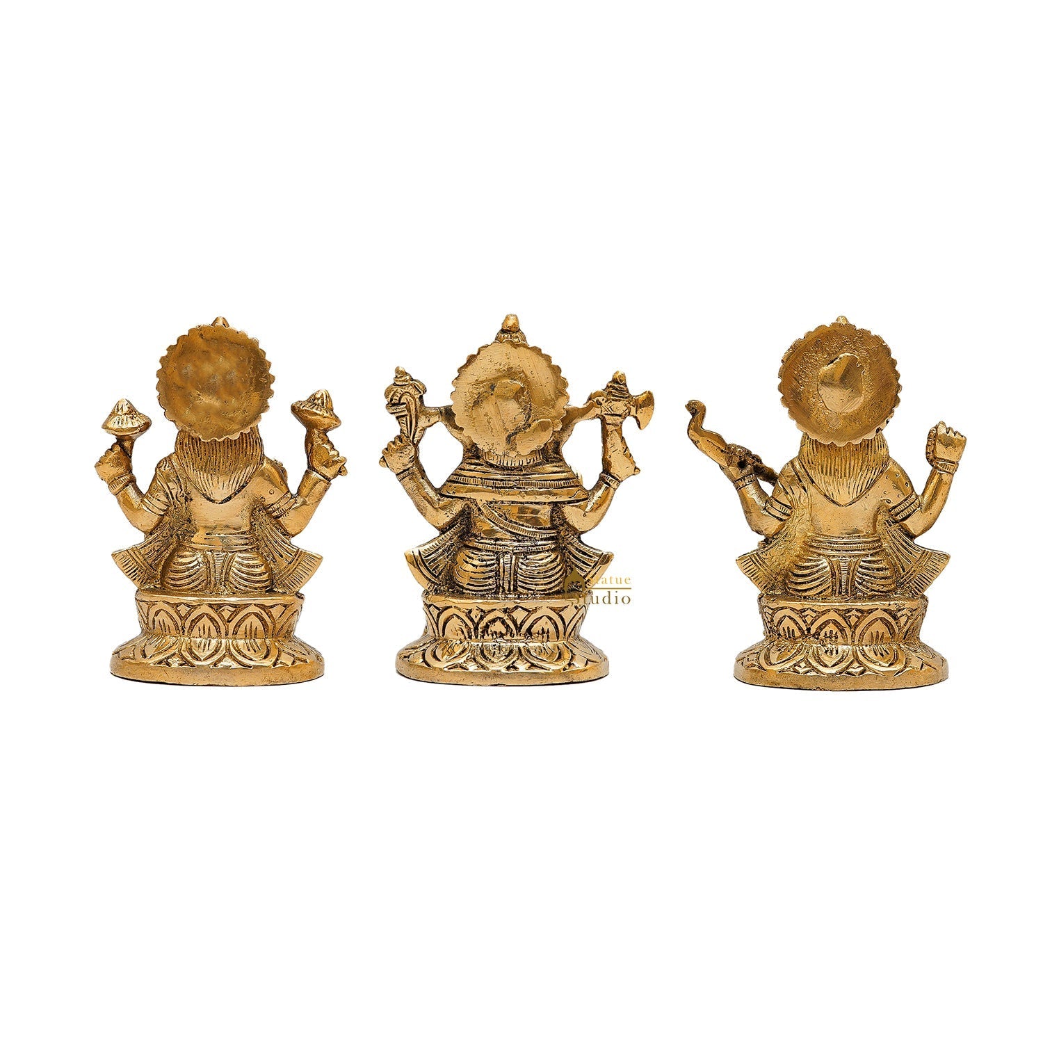 Brass Ganesha Lakshmi Saraswati Idols For Diwali Home Puja Décor Gift 5" - Image 4