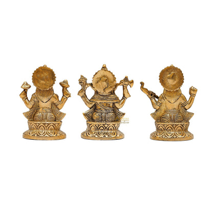 Brass Ganesha Lakshmi Saraswati Idols For Diwali Home Puja Décor Gift 5" by vendor-unknown - Hindu Gods (View 4)