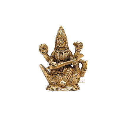 Brass Saraswati Statue For Home Decor 4 Inch by vendor-unknown - Hindu Gods (View 3)