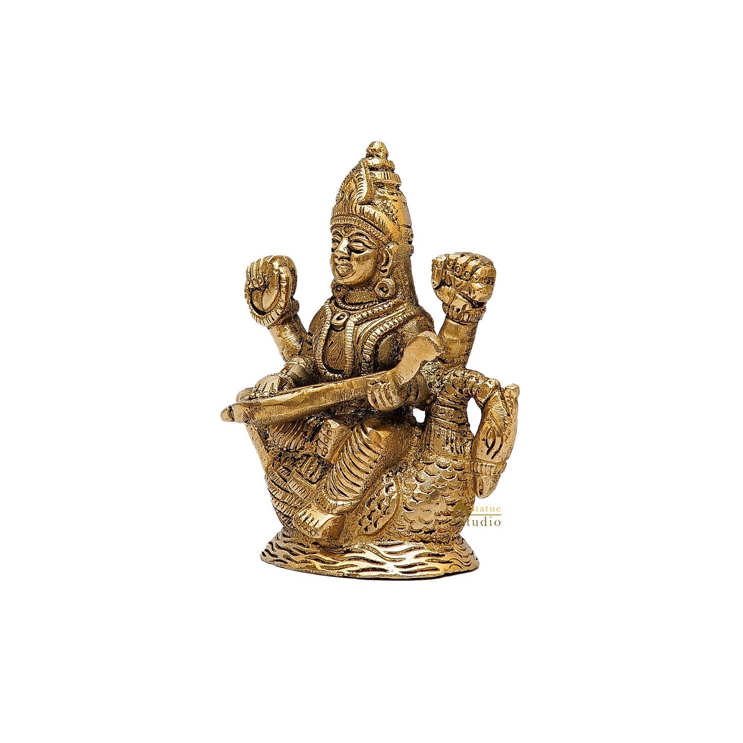 Brass Saraswati Statue For Home Decor 4 Inch - Image 4
