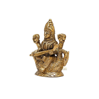 Brass Saraswati Statue For Home Decor 4 Inch by vendor-unknown - Hindu Gods (View 4)