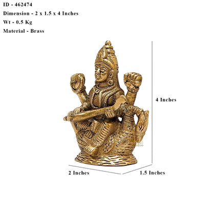 Brass Saraswati Statue For Home Decor 4 Inch by vendor-unknown - Hindu Gods (View 6)