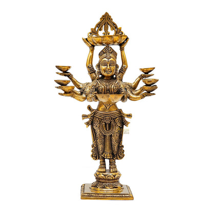 Brass Deeplakshmi Statue For Pooja Room Home Decor And Gifting 15" by vendor-unknown - Decor (View 3)