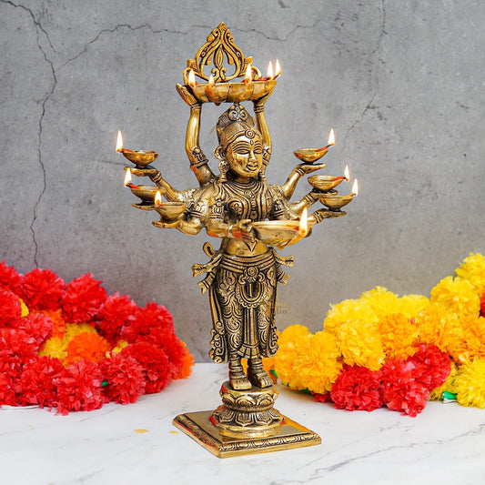 Brass Deeplakshmi Statue For Pooja Room Home Decor And Gifting 15"
