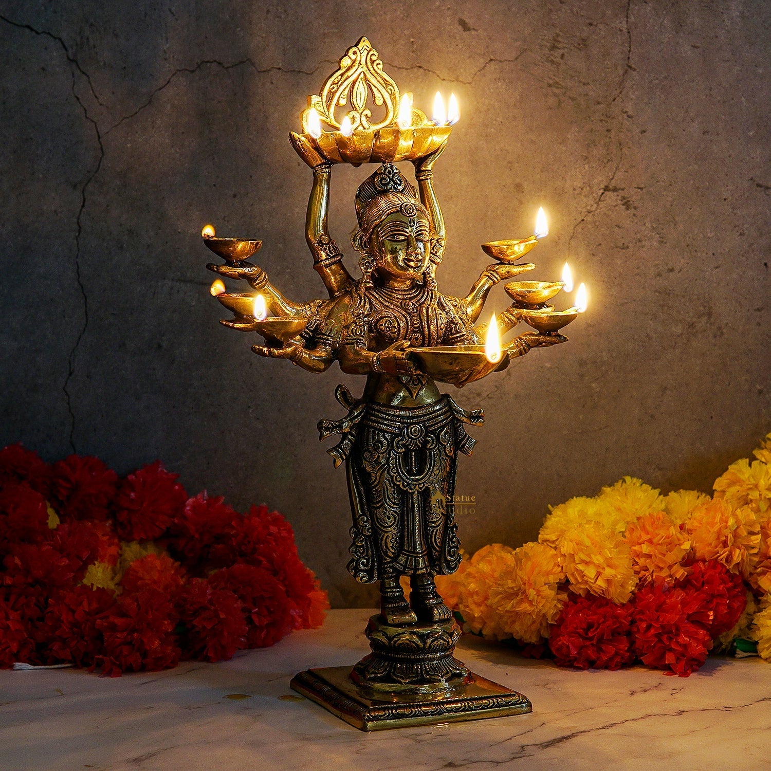 Brass Deeplakshmi Statue For Pooja Room Home Decor And Gifting 15" - Image 2