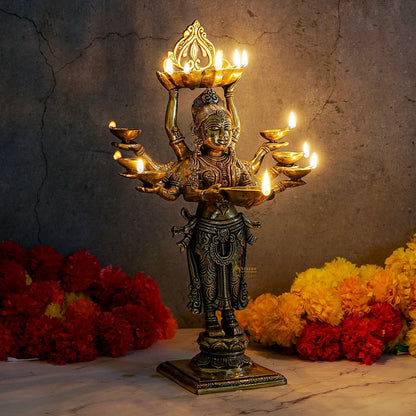 Brass Deeplakshmi Statue For Pooja Room Home Decor And Gifting 15" by vendor-unknown - Decor (View 2)