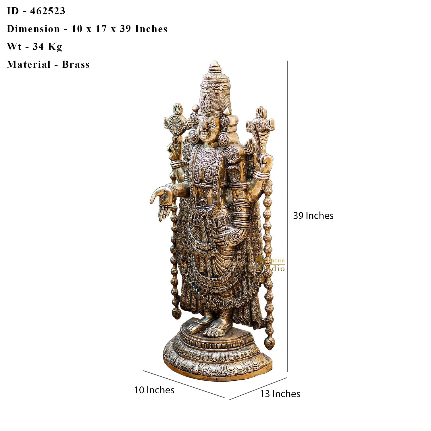 Brass Large Tirupati Balaji Statue Religious Idol 3 Feet For Decor - Image 6