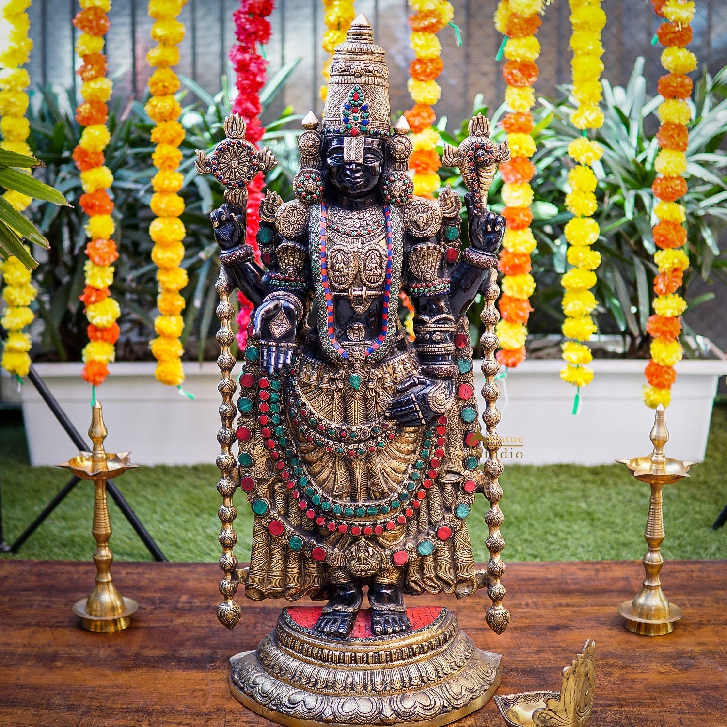 Brass Large Tirupati Balaji Statue Antique Religious Idol 3 Feet Decor - Eco-friendly - Sama Homes