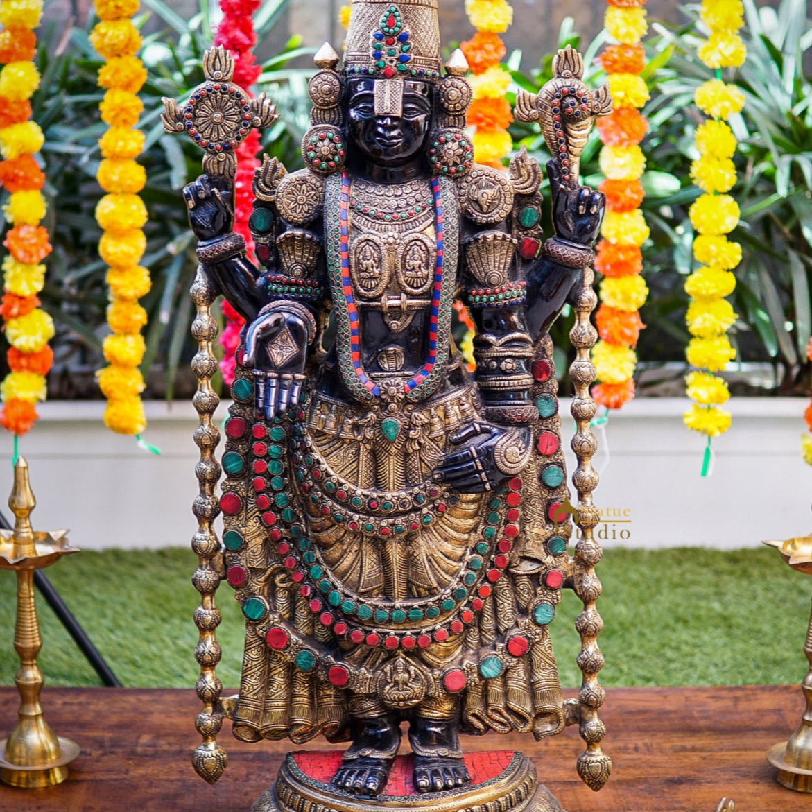 Brass Large Tirupati Balaji Statue Antique Religious Idol 3 Feet Decor