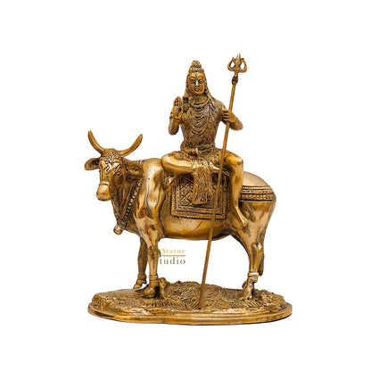 Brass Shiva Idol Seated On Nandi 9 Inch by vendor-unknown - Hindu Gods (View 3)