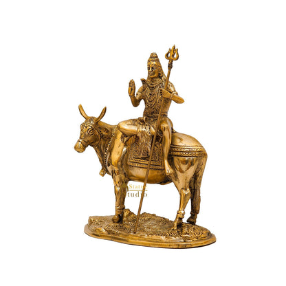 Brass Shiva Idol Seated On Nandi 9 Inch by vendor-unknown - Hindu Gods (View 4)