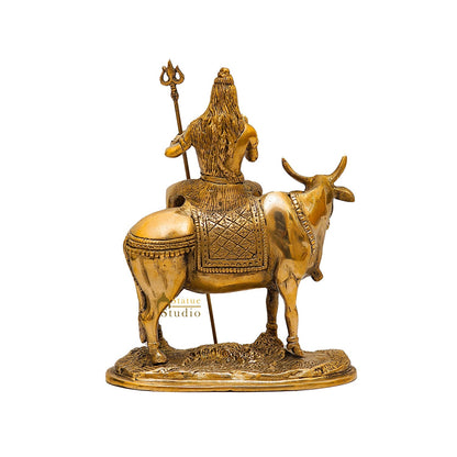 Brass Shiva Idol Seated On Nandi 9 Inch by vendor-unknown - Hindu Gods (View 5)