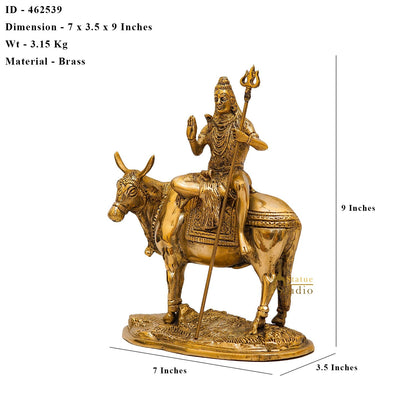 Brass Shiva Idol Seated On Nandi 9 Inch by vendor-unknown - Hindu Gods (View 6)