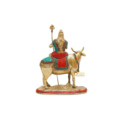 Brass Shiva Idol Seated On Nandi Stone Work 9 Inch by vendor-unknown - Hindu Gods (View 5)