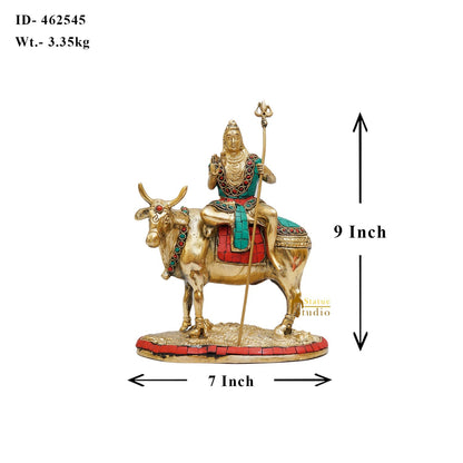 Brass Shiva Idol Seated On Nandi Stone Work 9 Inch by vendor-unknown - Hindu Gods (View 6)