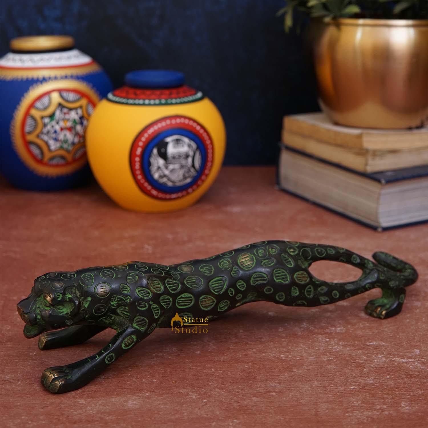 Brass Antique Leopard Decorative Showpiece For Home Room Table Decor 2" - Eco-friendly - Sama Homes