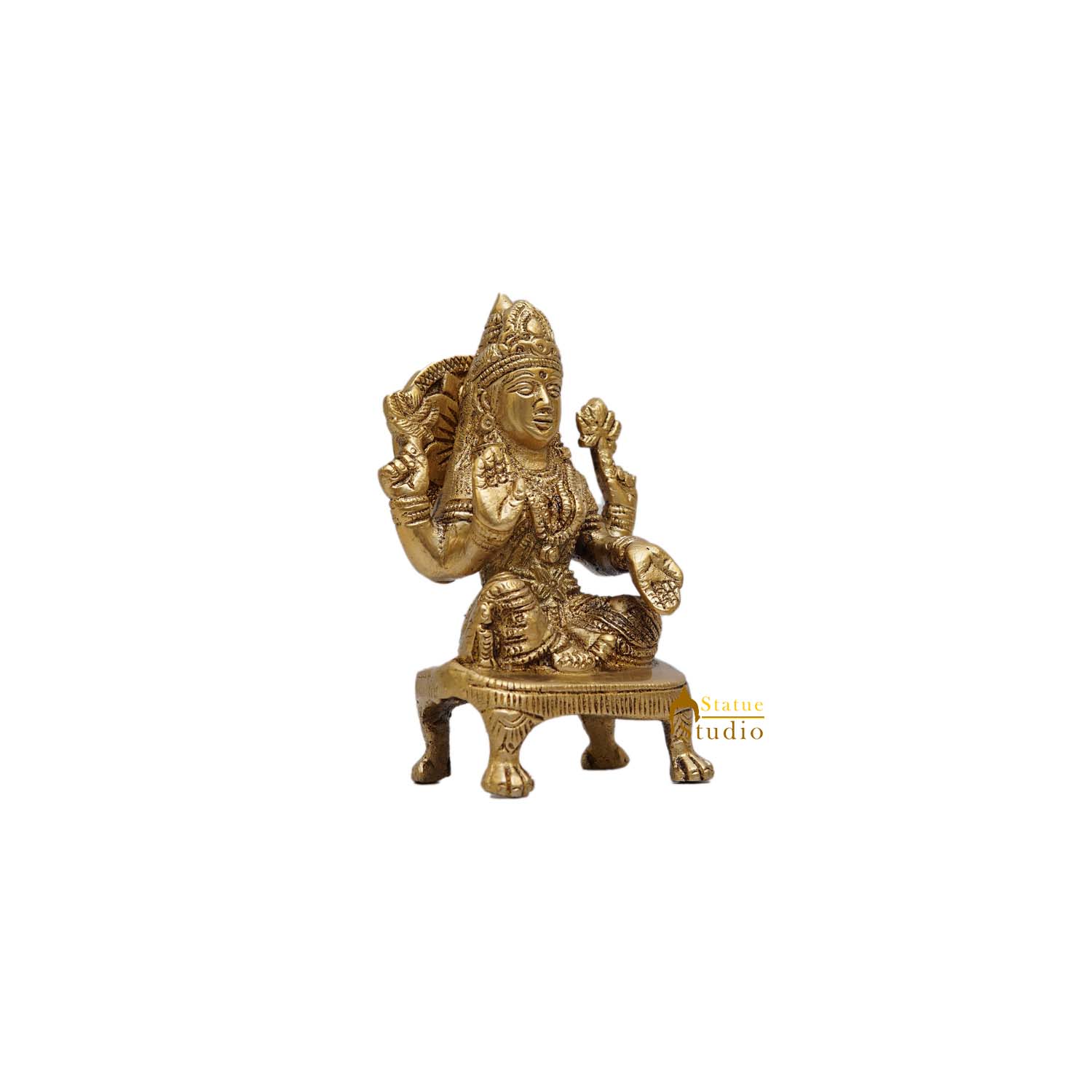 Brass Goddess Lakshmi Statue On Chowki 5 Inch - Image 3