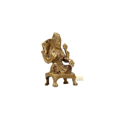 Brass Goddess Lakshmi Statue On Chowki 5 Inch by vendor-unknown - Hindu Gods (View 3)