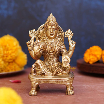 Brass Goddess Lakshmi Statue On Chowki 5 Inch by vendor-unknown - Hindu Gods