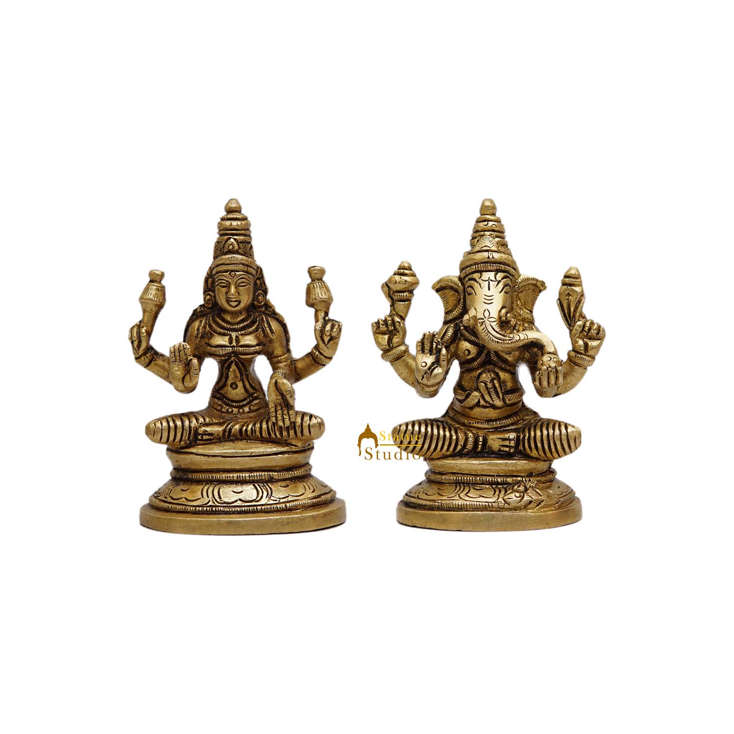 Brass Superfine Ganesha Lakshmi Idols 3.5 Inches - Image 2