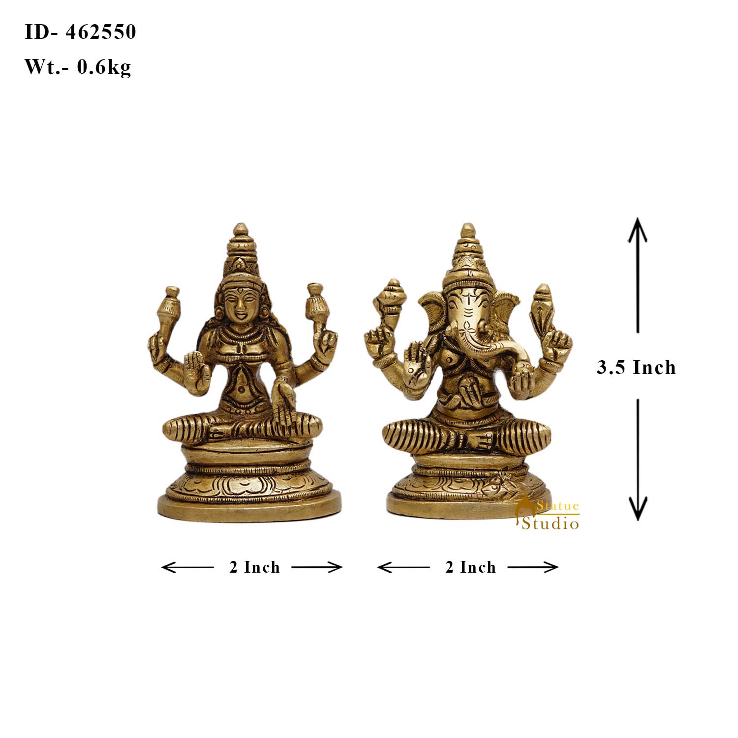 Brass Superfine Ganesha Lakshmi Idols 3.5 Inches - Image 5