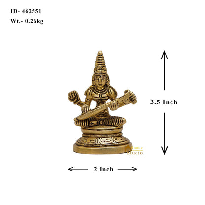 Brass Small Saraswati Statue For Home Decor 3.5 Inch by vendor-unknown - Hindu Gods (View 5)