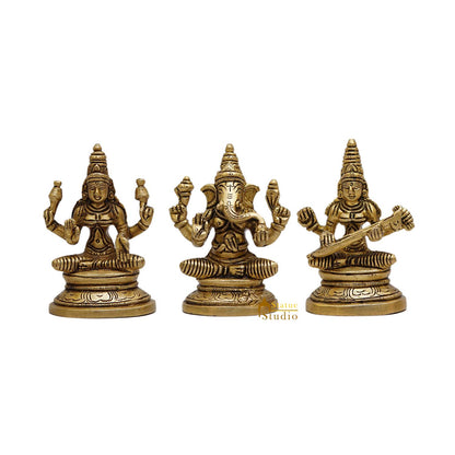 Brass Ganesha Lakshmi Saraswati Idols For Diwali Home Puja Decor 3.5" by vendor-unknown - Hindu Gods (View 2)