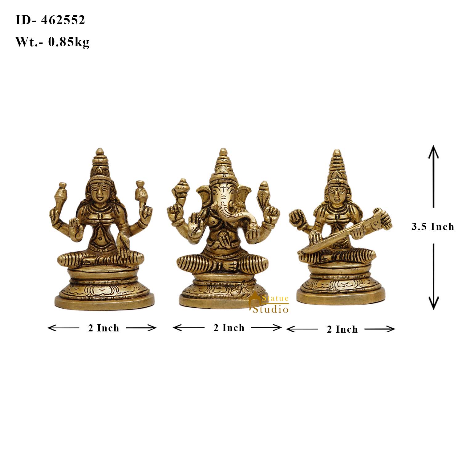 Brass Ganesha Lakshmi Saraswati Idols For Diwali Home Puja Decor 3.5" - Image 5