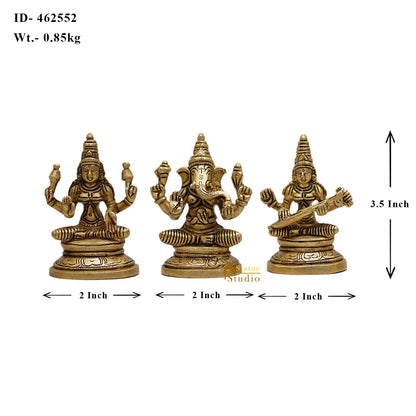 Brass Ganesha Lakshmi Saraswati Idols For Diwali Home Puja Decor 3.5" by vendor-unknown - Hindu Gods (View 5)
