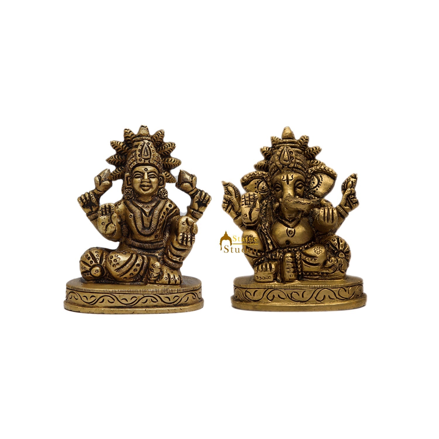 Brass Ganesha Lakshmi Idols 3 Inches - Image 2