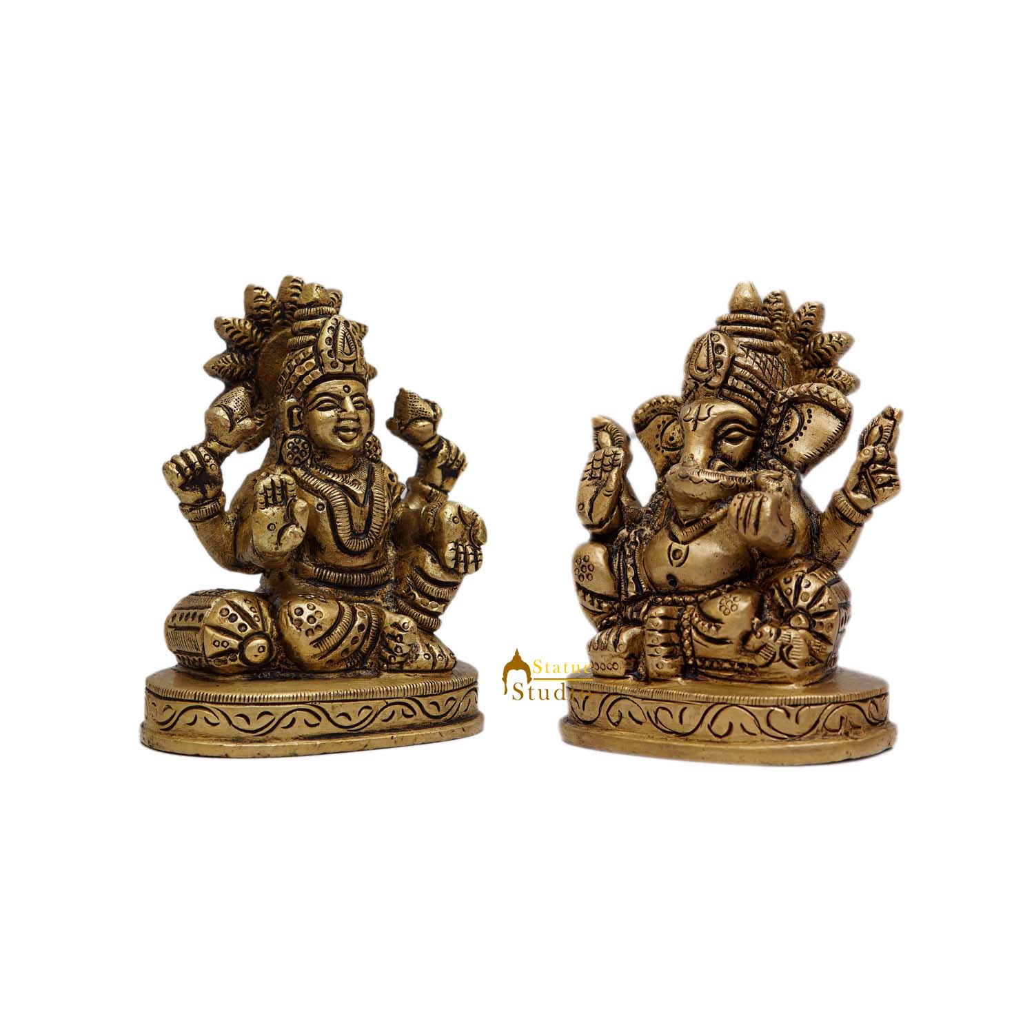 Brass Ganesha Lakshmi Idols 3 Inches - Image 3