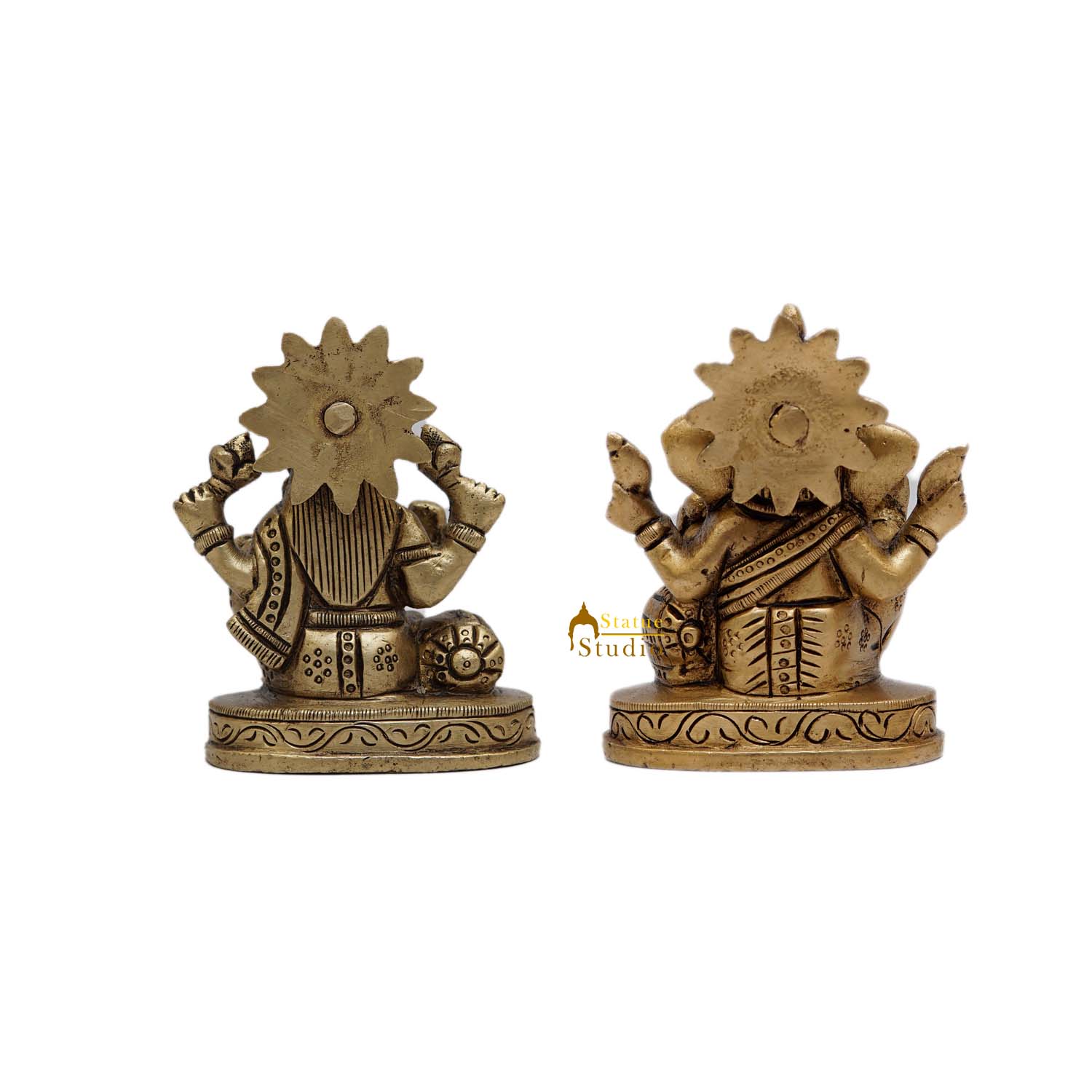 Brass Ganesha Lakshmi Idols 3 Inches - Image 4