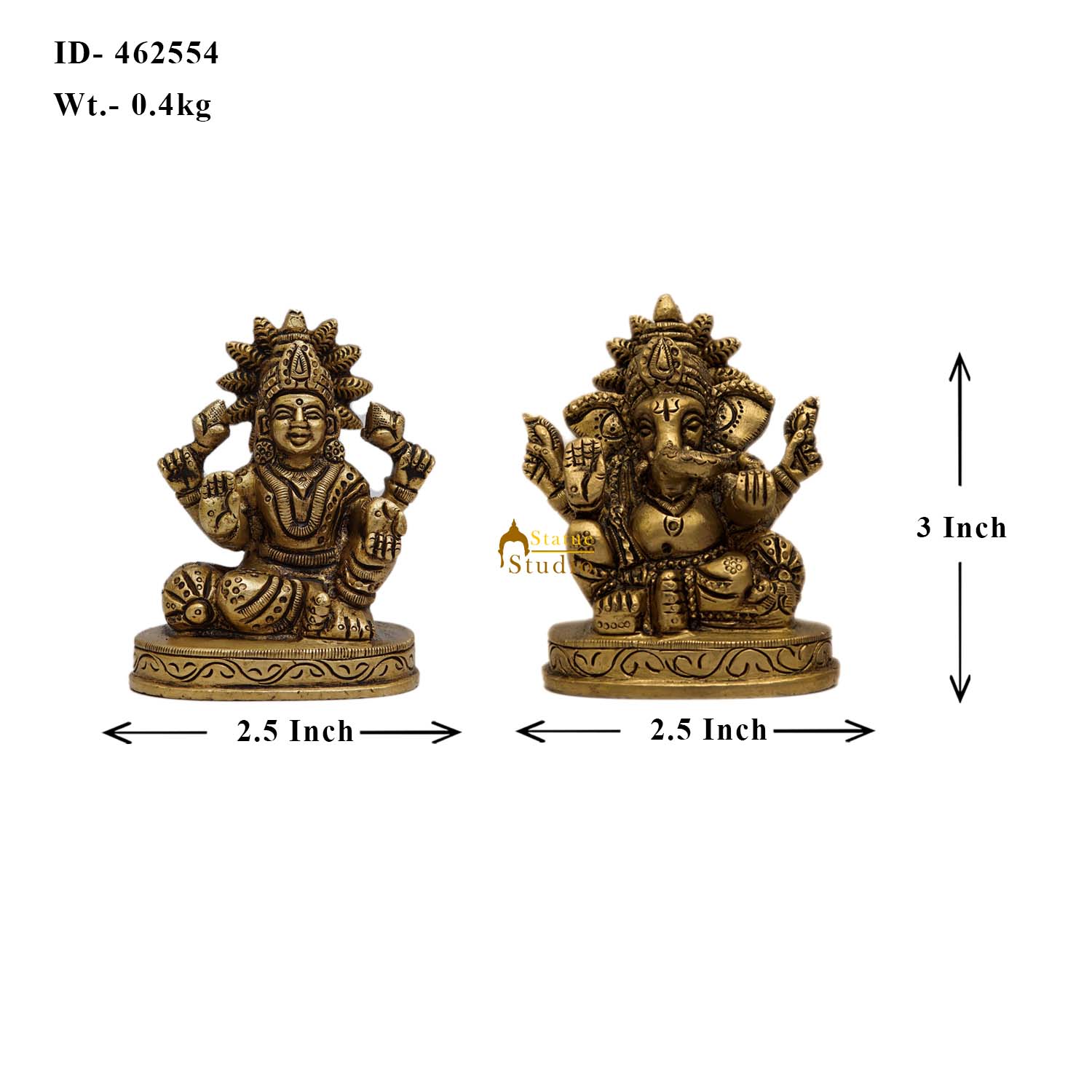 Brass Ganesha Lakshmi Idols 3 Inches - Image 5