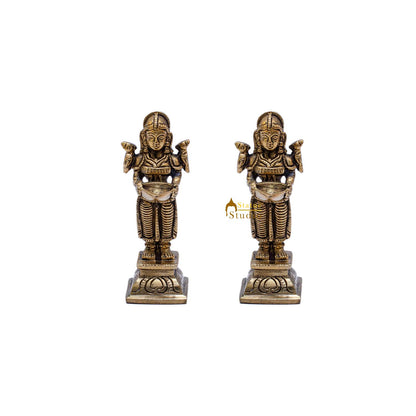 Brass Deeplakshmi Pair Statue Lady with Diyas 4.5" by vendor-unknown - Decor (View 5)
