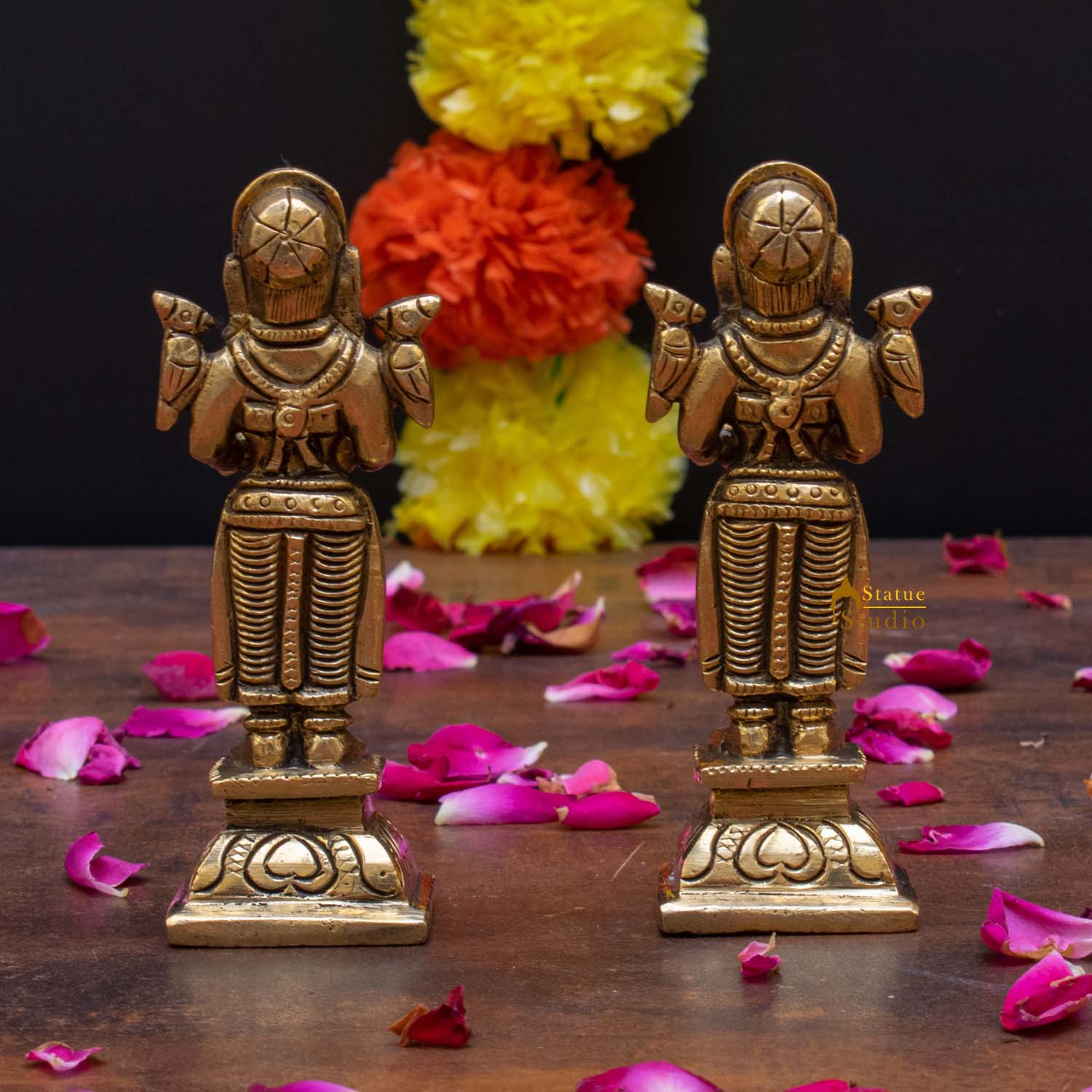 Brass Deeplakshmi Pair Statue Lady with Diyas 4.5" - Image 4