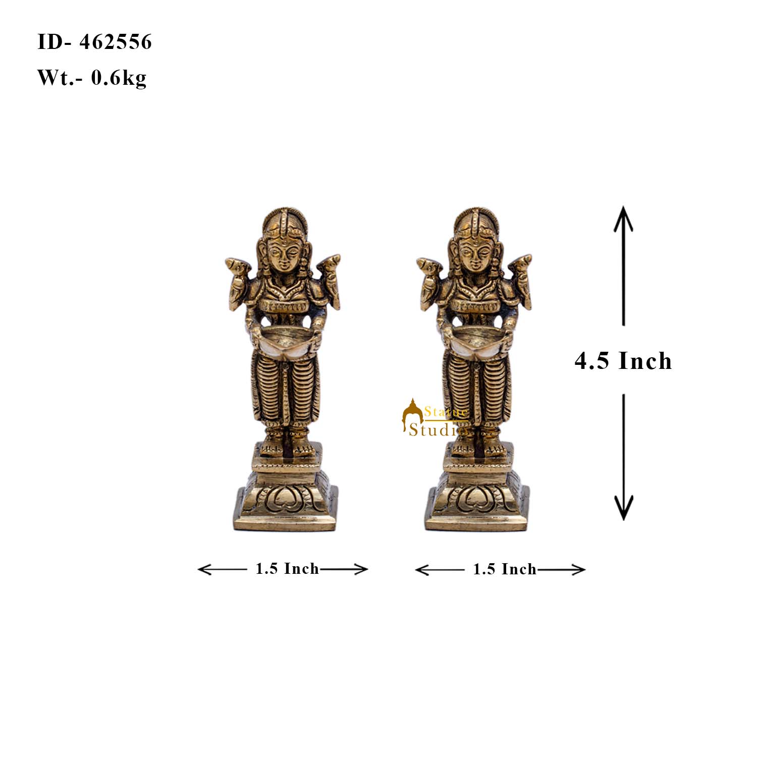 Brass Deeplakshmi Pair Statue Lady with Diyas 4.5" - Image 6