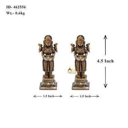 Brass Deeplakshmi Pair Statue Lady with Diyas 4.5" by vendor-unknown - Decor (View 6)