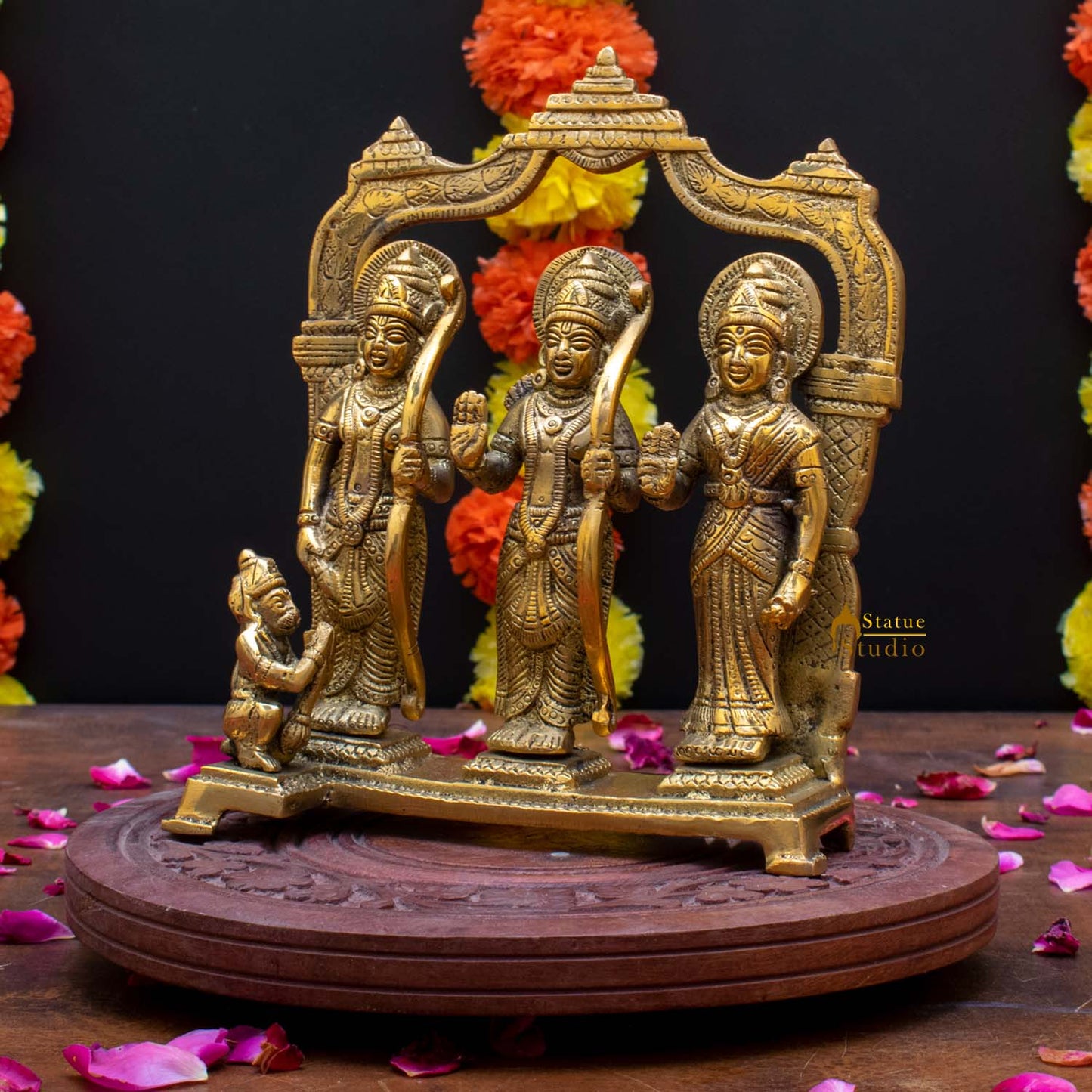 Brass Antique Ram Darbar Statue Rama Family Idol Home Religious Decor 7"