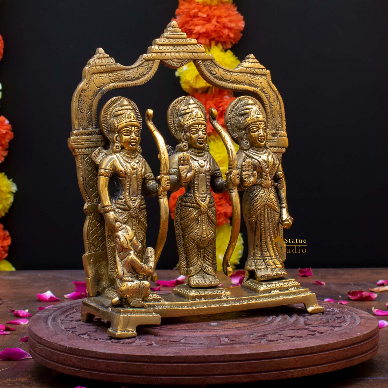 Brass Antique Ram Darbar Statue Rama Family Idol Home Religious Decor 7" - Image 3