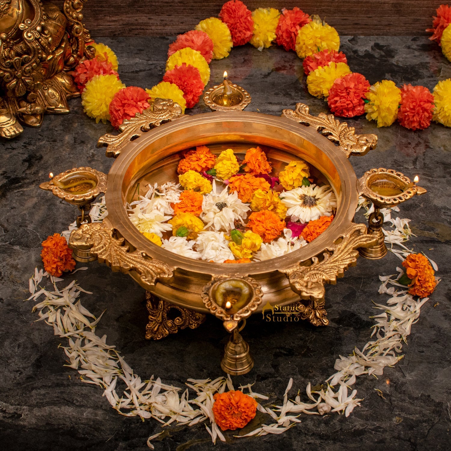 Brass Designer South Indian Urli For Home Garden Office Decor Gift 5" - Eco-friendly - Sama Homes