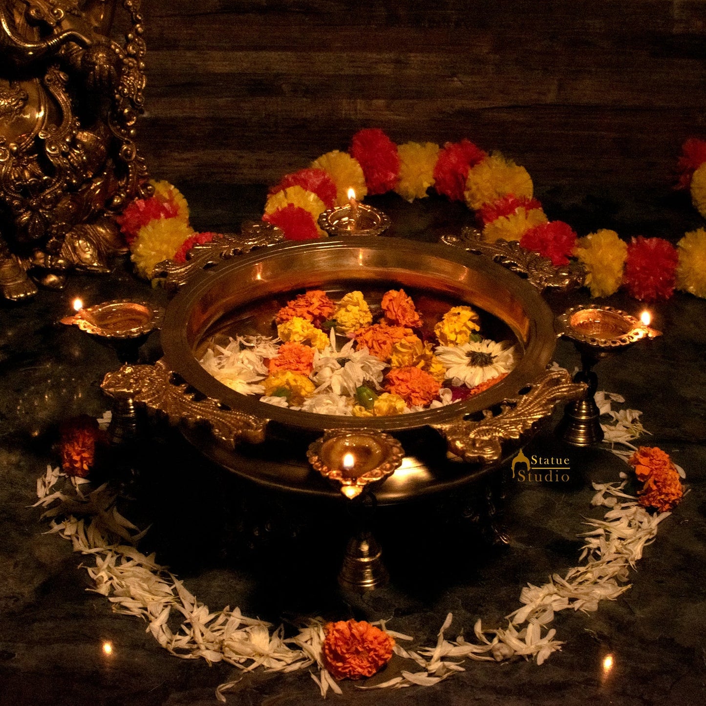 Brass Designer South Indian Urli For Home Garden Office Decor Gift 5"