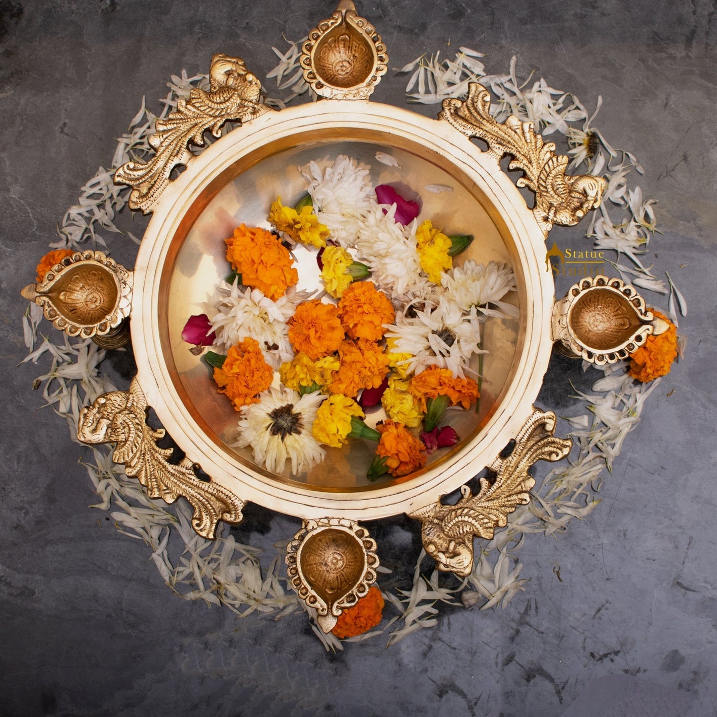 Brass Designer South Indian Urli For Home Garden Office Decor Gift 5"